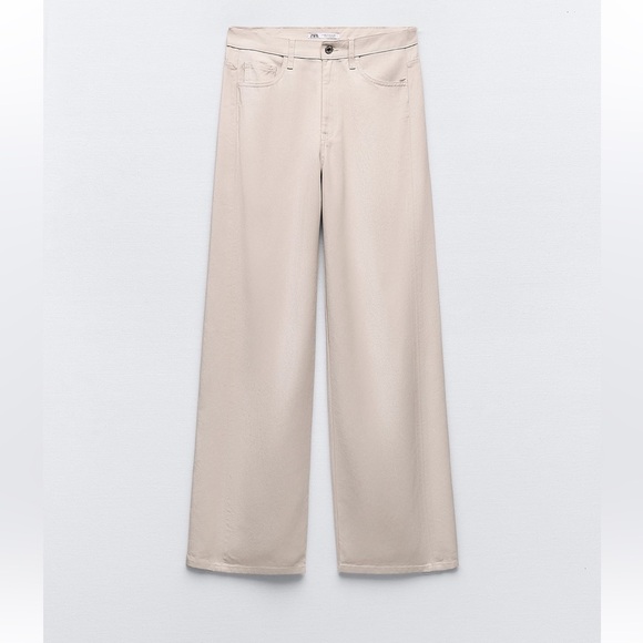 TRF HIGH-WAISTED WIDE LEG SHINY PANTS - Picture 1 of 2